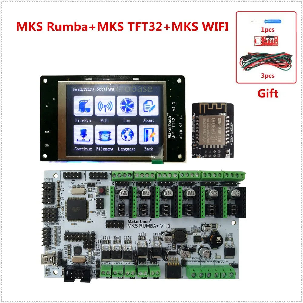 

DIY 3D printer units MKS Rumba + MKS TFT32 v4.0 display LCD + 3d printer WIFI controller card Rumba-board electronic diy kit
