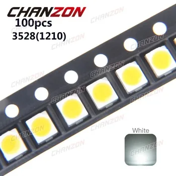 100pcs 3528 LED SMD White Chip Ultra Bright Surface Mount 20mA DC 3V 7-8LM Light-Emitting Diode LED 1210 SMT Bead Lamp Light
