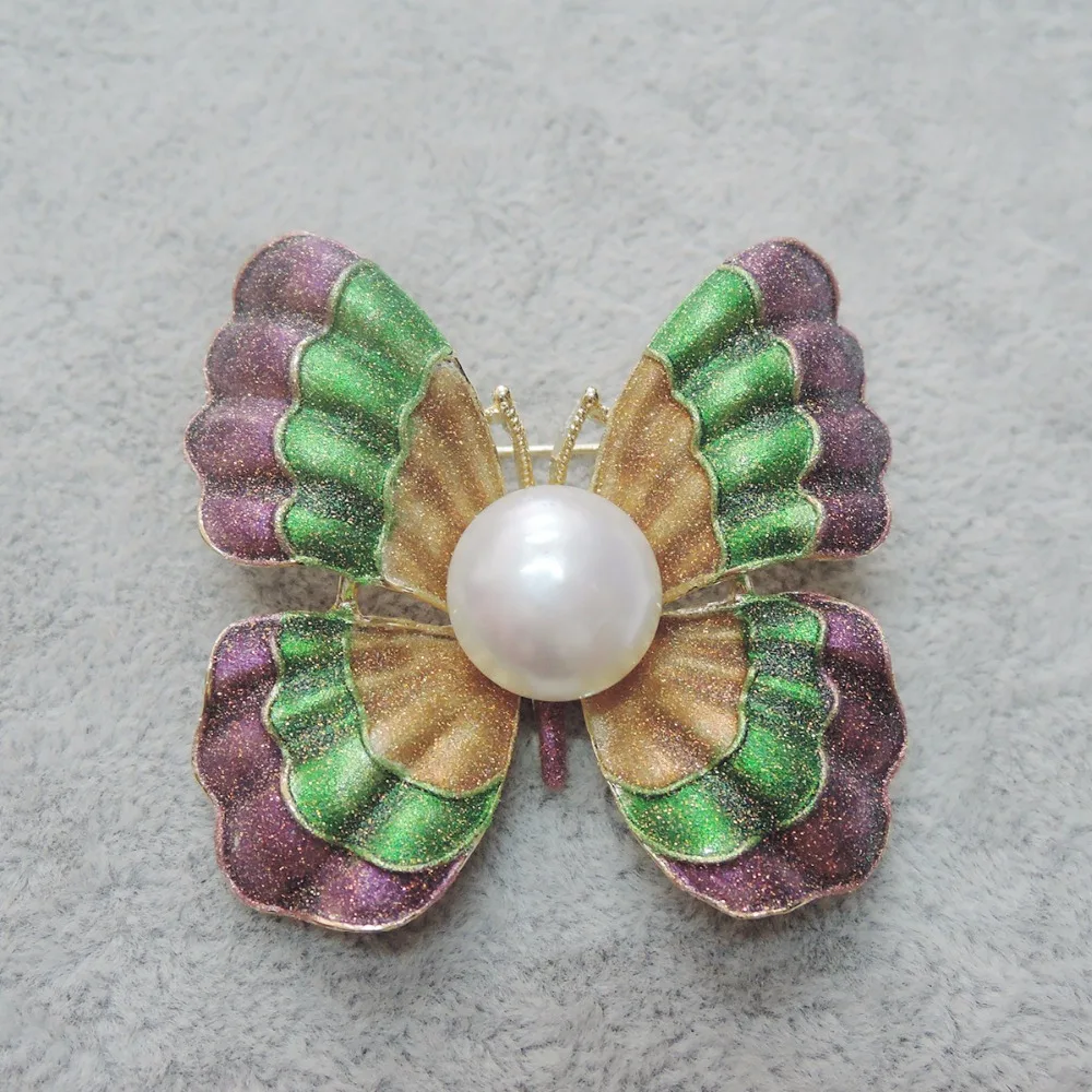 

100% nature freshwater pearl brooch -very fashion Butterfly brooch high quality, 14-15 mm big pearl