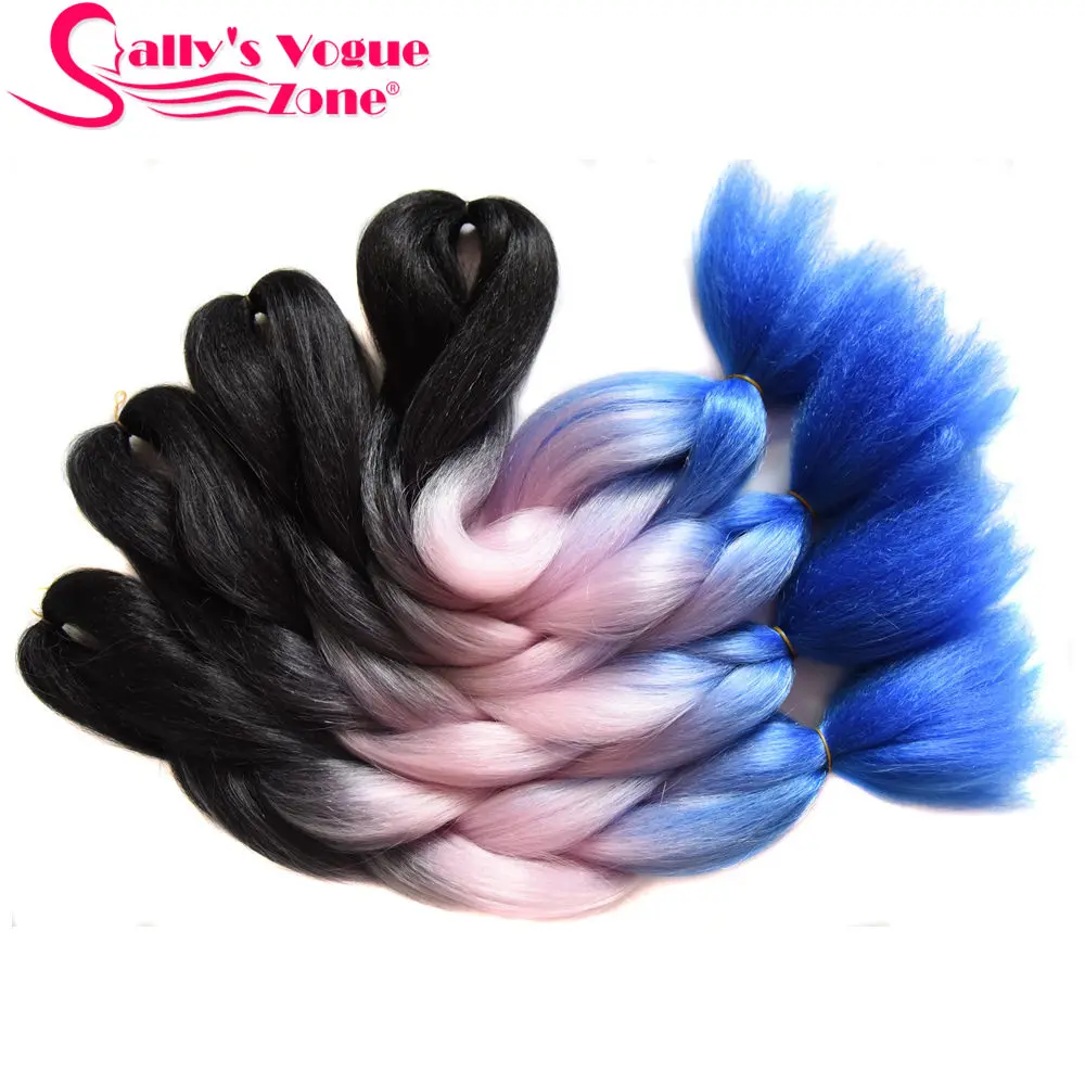Sallyhair, 24 дюйма, Омбре, плетение волос, 3 тона, черный, синий, серебряный цвет, огромные косички, высокотемпературное волокно, синтетические волосы для наращивания - Цвет: #10
