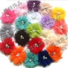 b aby 2,5 дюймов Мини Тюль сетки цветы со стразами жемчуг центр Poof цветы повязка аксессуары 300 шт