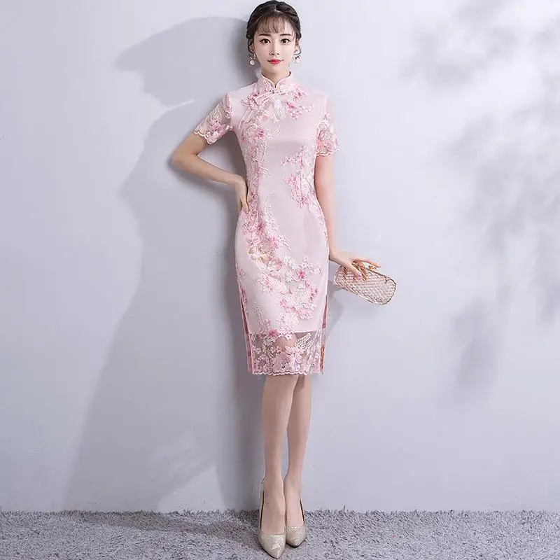 Шампанское китайское тонкое сексуальное платье Qipao элегантное цветочное вечернее платье с вышивкой Vestidos Традиционный китайский женский халат со стоячим воротником, с цветочным принтом - Цвет: Style 6