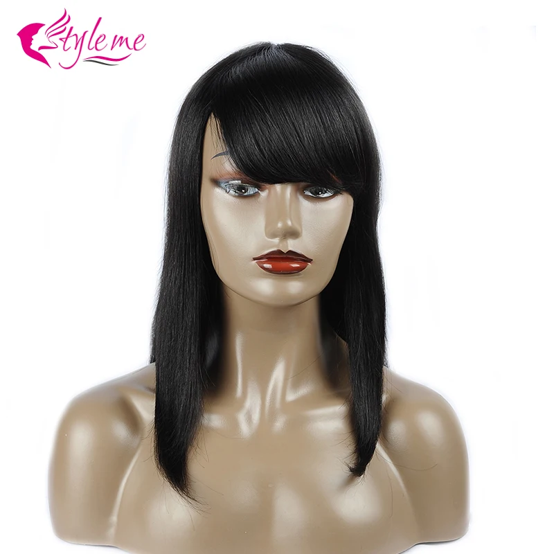 Straight Wig Style Me Remy Women Short Brazilian Bob Pre Plucked Baby Hair Human Wigs For Black | Шиньоны и парики