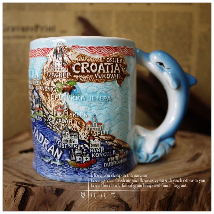 

2016 New Arrival Ceramic German Beer Mug Croatia: Gardella Hand Painted Mugs Colorful Embossed Pattern Bar Decoration