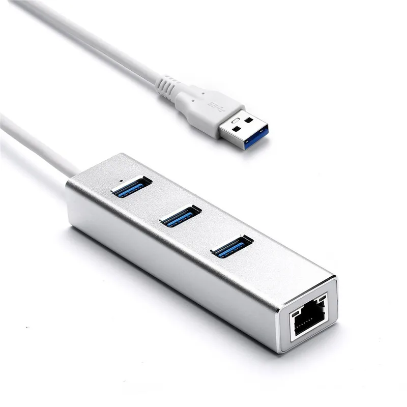 BinFul Aluminium 3 Ports High Speed USB 3 0 Hub with RJ45 10 100 1000Mbps Gigabit 2