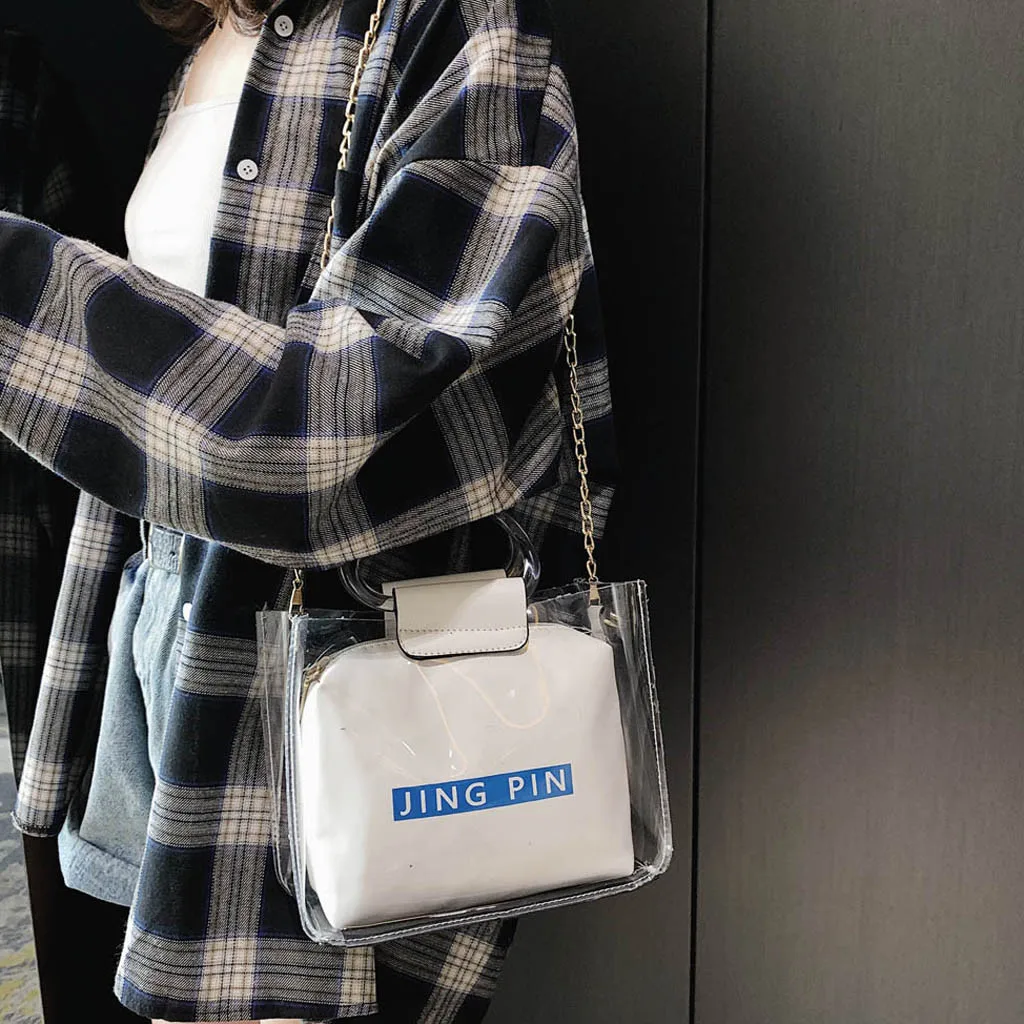 Женская модная повседневная однотонная прозрачная сумочка дикая диагональная Упаковка# NG