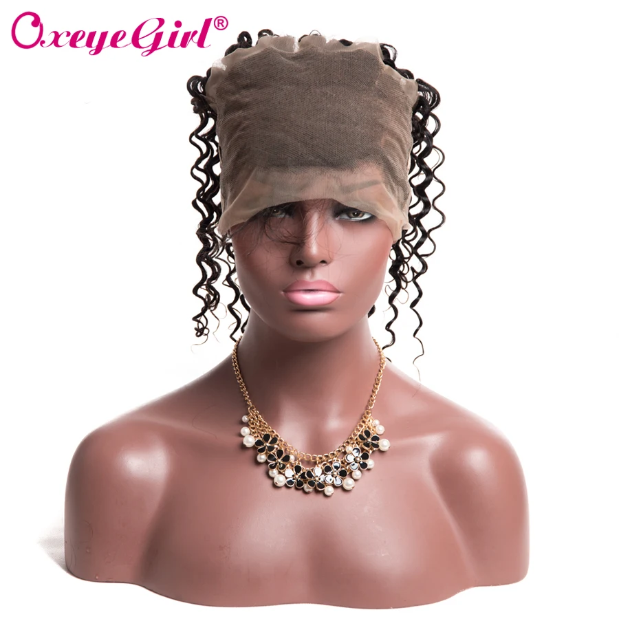 Pre Plucked 360 Lace Frontal Closure With Baby Hair Brazilian Hair Deep Wave Bundles Oxeye girl Remy Human Hair 360 Closure