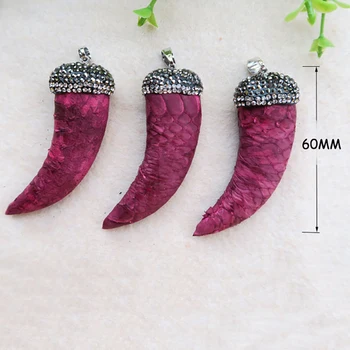 

1PCS Natural Druzy Stone Snakeskin Tusk Horn Pendant, Pave Rhinestone Crystal Caps Charms,Jewelry necklace making supplies PD116