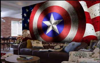 

Custom papel de parede infantil,Graffiti Captain America shield and flag,3D cartoon murals for children's room wall wallpaper