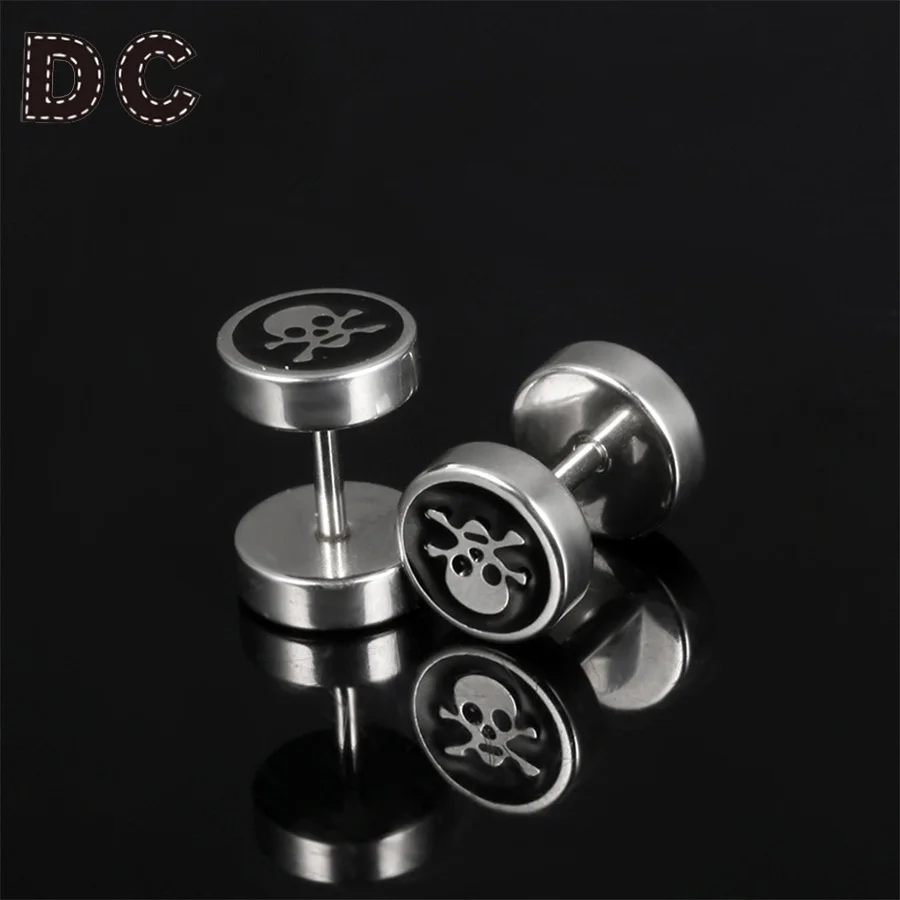 DC Мода Панк круглый серебряного цвета с двойными боковыми ушками череп штанга серьги гвоздики пирсинг для мужчин папа вечерние Ювелирные изделия Подарки