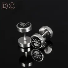 DC Мода Панк круглый серебряного цвета с двойными боковыми ушками череп штанга серьги гвоздики пирсинг для мужчин папа вечерние Ювелирные изделия Подарки