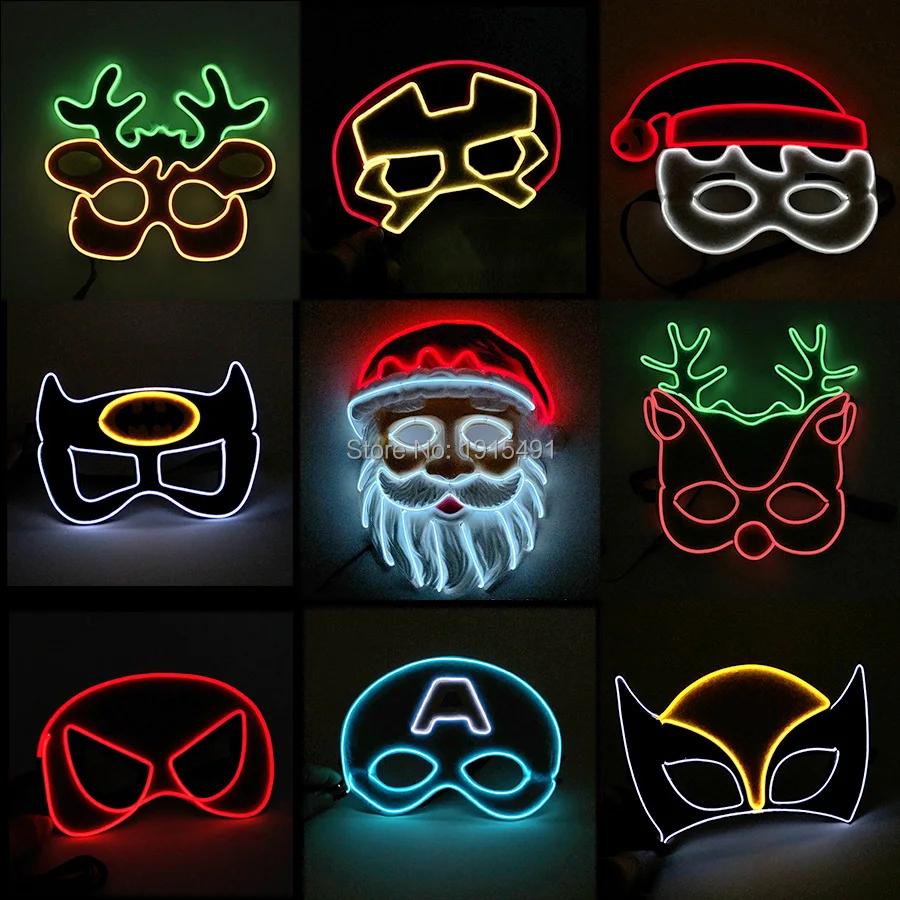 

YUEHUI EL 9 Design Choice Cosplay Party Iron Man Glowing Mask Christmas Festival Rave Neon Led Mask For Kids Children Baby