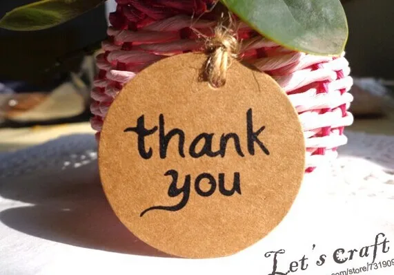 

100pcs/lot Circular kraft paper tag "thank you" Hang tag Retro Gift Hang tag 4*4cm Free Shipping