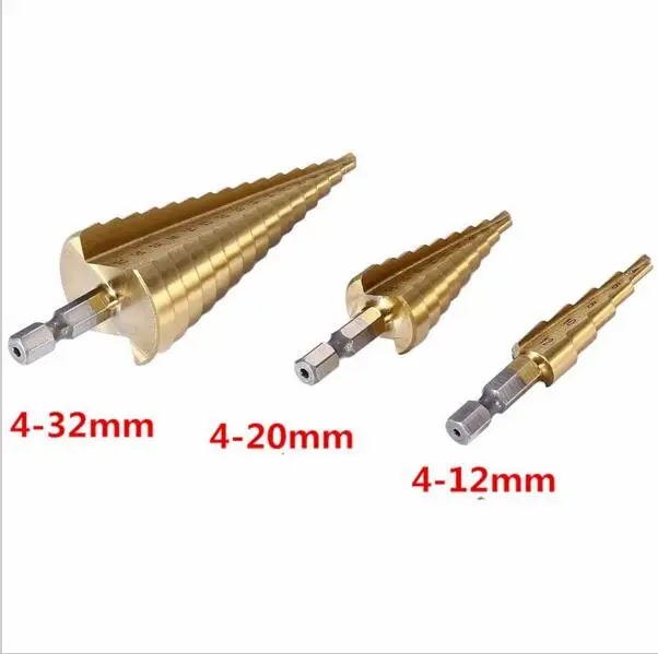 3pc Hss Step Cone Taper Drill Bit Set Metal Hole Cutter Metric 4 12/20
