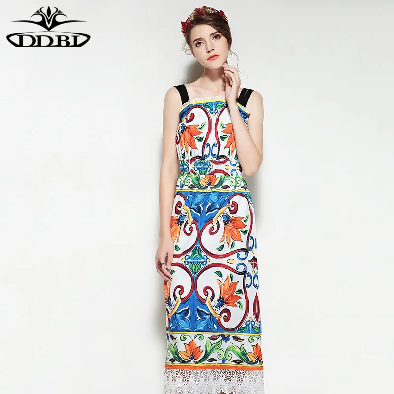 spaghetti floral dress peplum summer 2018 high quality fashion dress 171213