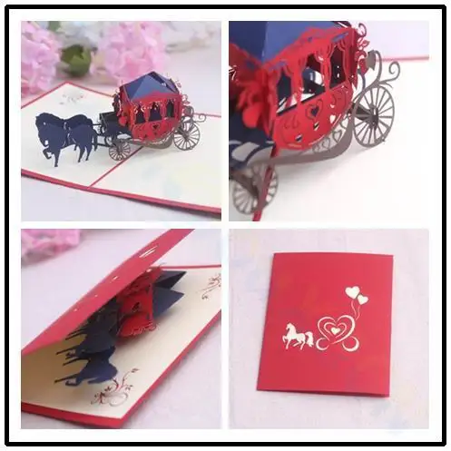 Wedding carriage 3D paper Invitation Card Event wedding greeting card Valentine's Day pop up card Party Invitations Supplies