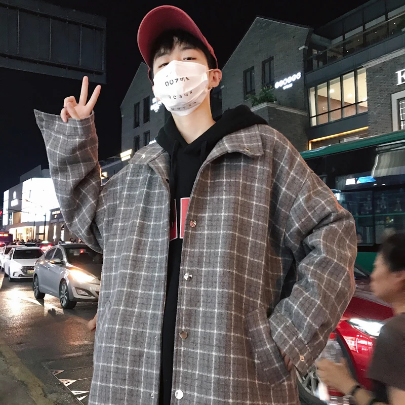 2018 Men's Wool Blends Clothes Lapel Collar Coats Streetwear Brand Jackets Fashion Lattice Printing Windbreaker Plus Size M-2XL 2018 Men's Wool Blends Clothes Lapel Collar Coats Streetwear Brand Jackets Fashion Lattice Printing Windbreaker Plus Size M-2XL