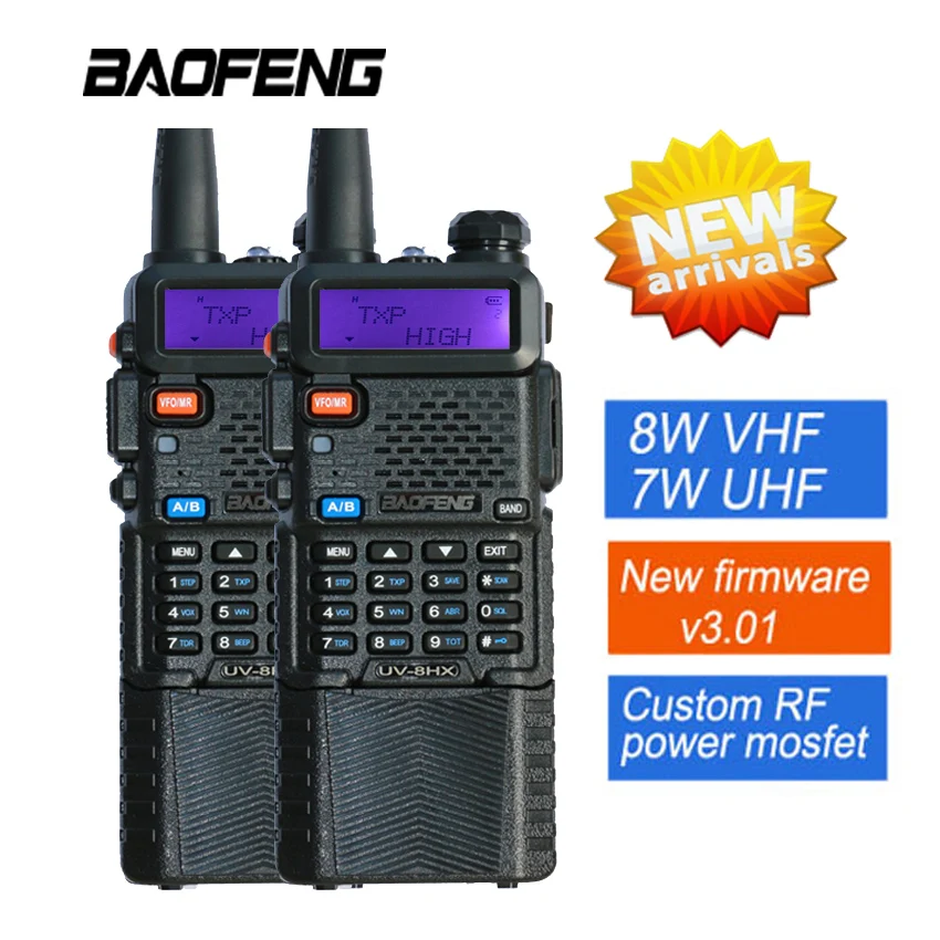 2 шт. Новый BAOFENG 8 Вт uv-8hx 3800 мАч Двухканальные рации Портативный переговорные pofung UV-5R ham Радио Двухдиапазонный портативный любительского