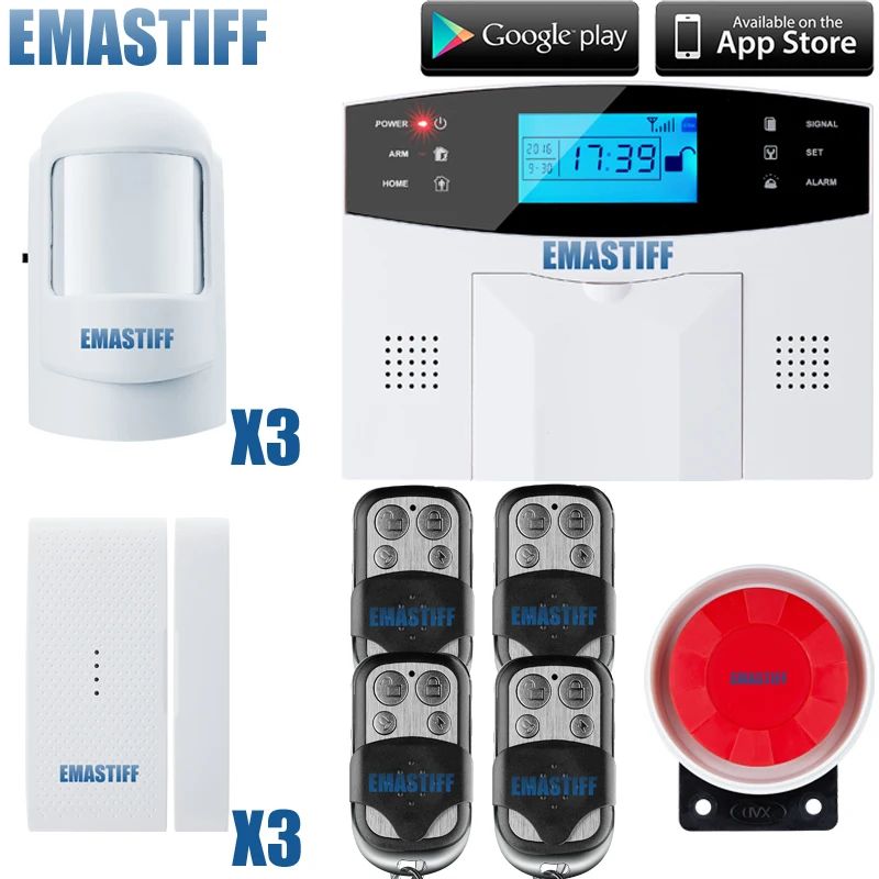 

99 wireless & 7 wired zone home security GSM alarm system ISO & android APP support free shipping