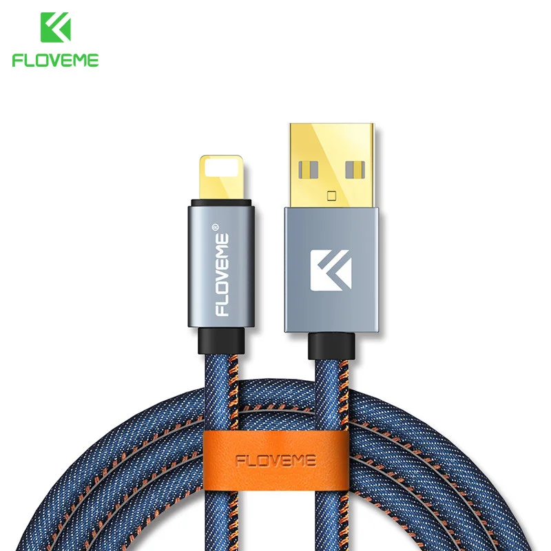 FLOVEME USB кабель для iPhone 7 6 6s 8 5 В/2.1A Быстрая зарядка 1 м джинсовые Кабели USB зарядное устройство провод для iPhone Xs Max Xr X 8 Plus Кабо - Цвет: Blue