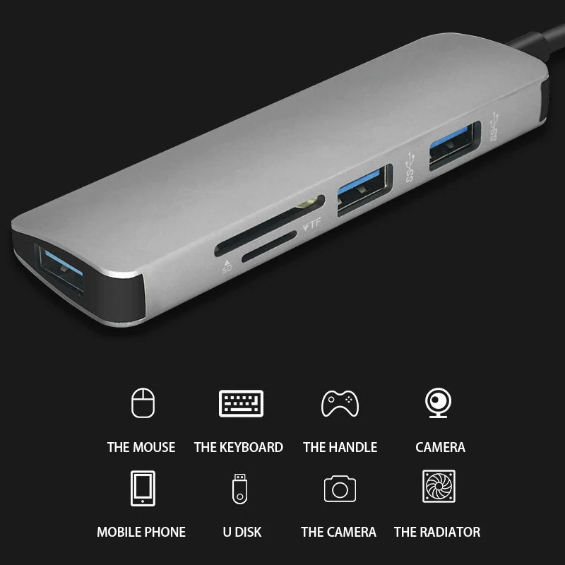 

5 in 1 USB C HUB USB-C to 3.0 OTG HUB HDMI 3 Port USB Adapter for MacBook Samsung Huawei Type C USB HUB w/ TF/SD Card Reader