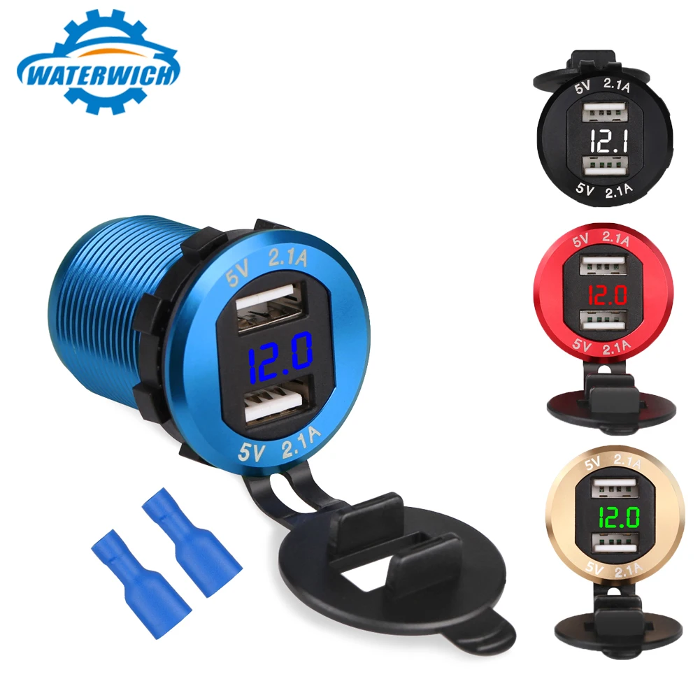 

Universal Car Charger 4.2A Dual USB Car Adapter Splitter Socket With LED Voltage Monitor Waterproof Aluminum Phone Charger