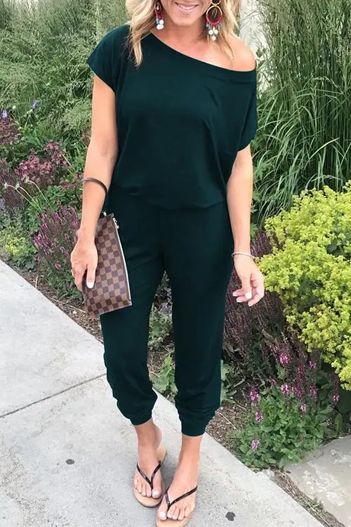 

Short Sleeve Black Jumpsuit Casual Women 2019 One Shoulder Long Sexy Jumpsuits Ladies Summer Rompers Mujer Overalls