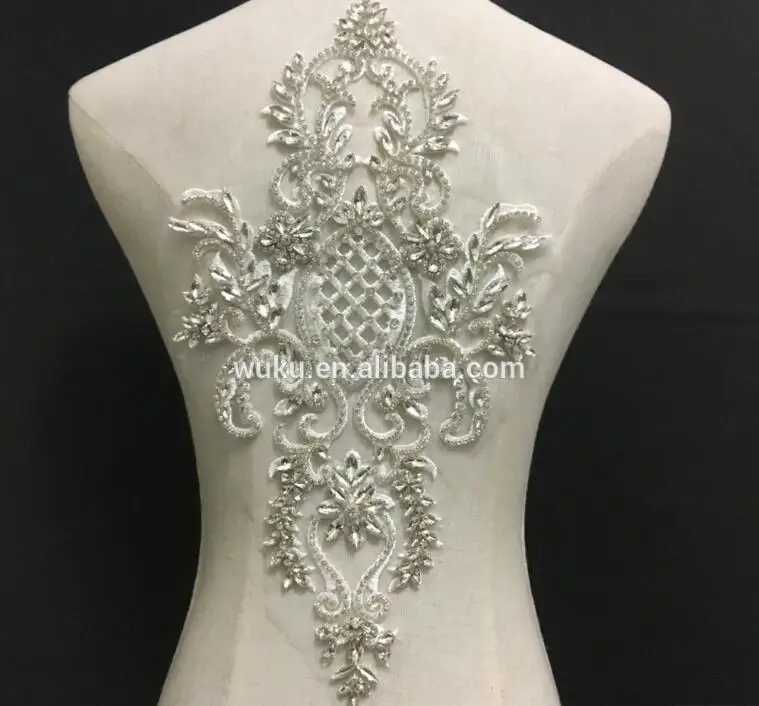 couture dress motif  crystal lace sew on motif applique patch