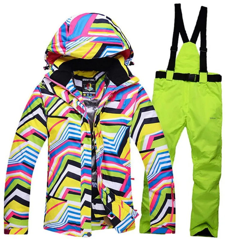 

-30Women's clothing zebras ladies ski sets Snowboard suit windproof Warm Ski open kits jacket + pants with suspenders