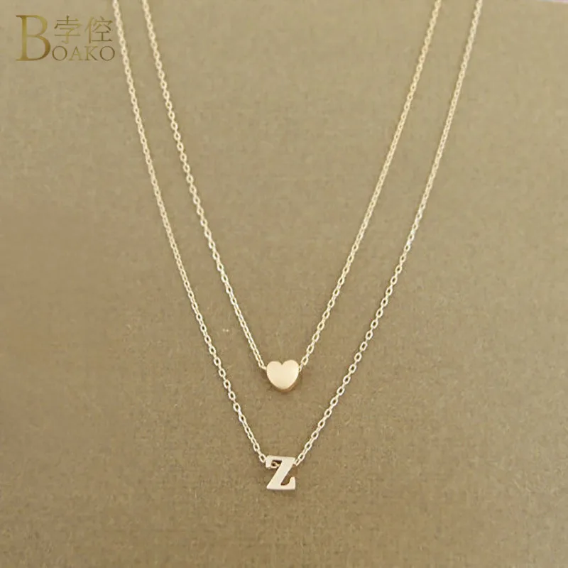 BOAKO изящный и утонченный сердце первоначального Цепочки и ожерелья двойной Слои A-Z 26 ожерелье с буквенными подвесками золотая цепочка персонализированное ожерелье C именем ювелирные изделия