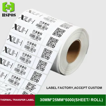 

Thermal transfer sticker label 30mm*25mm 5000 sheets per roll 3row blank adhesive paper can customize use barcode ribbon printer