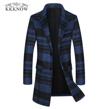

KKKNOW Wool Coat For Men Warm Winter Male Jacket Slim Fit Striped Trench Coat Single Breasted Overcoat Ventilation Peacoat
