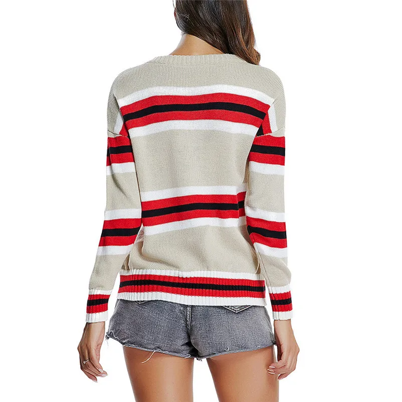 HOT sell sweaters fashion 2018 women Stripe O-neck Long Sleeve Knitting Pullover Knitwear Blouse Sweater Tops invierno A31#N (5)