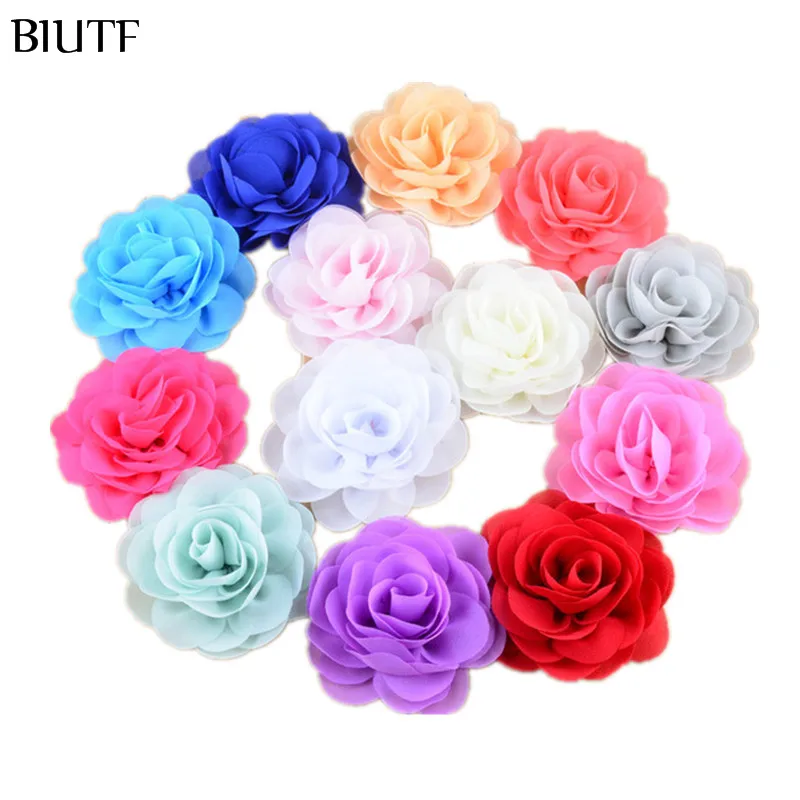 

200pcs/lot Wholesale 3.15In Chiffon Silk Rosette Flowers For girls Headbands Garment Clothes Accessories DIY Supply FH28