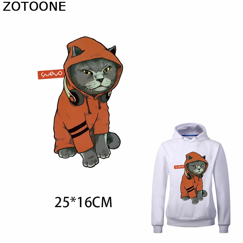 

ZOTOONE Cool Kitty Iron on Patches for Clothes Print on T-Shirts Simple Heat Transfer Vinyl Applique Funny Thermal on Sweatshirt