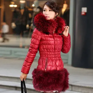 Cheap 2016 new hot winter Thicken Warm woman Down jacket Coat Parkas Outerwear Hooded Raccoon Fur collar long plus size 2XXL Slim 