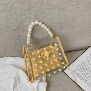 

2019 new pearl handbag women's fashion shoulder bag transparent beaded Messenger bag