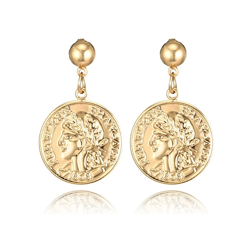 

Egyptian Avatar Coin Queen Head Charm Dangle Earrings Women Gold Tone Jewelry