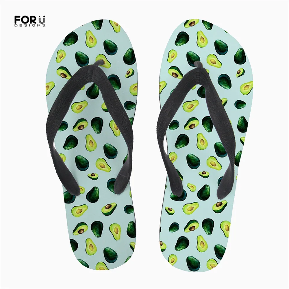 

FORUDESIGNS 3D Avocado Pattern Summer Ladies Flip Flops Beach Slip-on Flats Women Casual Slippers Woman Home Room Sandals Mujer