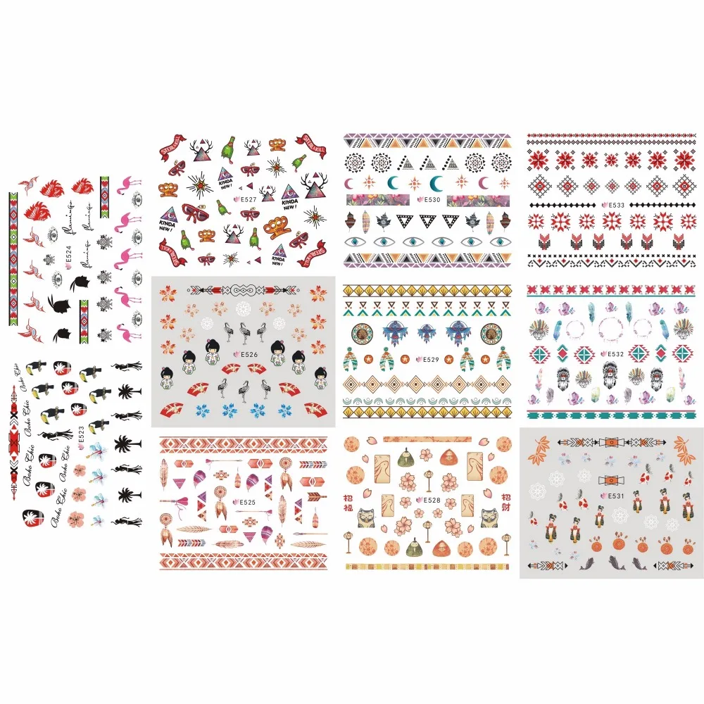 

11 PACKS / LOT NAIL ART 3D SIMULATION BACK ADHESIVE NAIL STICKER KIMONO GIRL INDIANA HEAD DRESS TOUCAN FLAMINGO E523-533