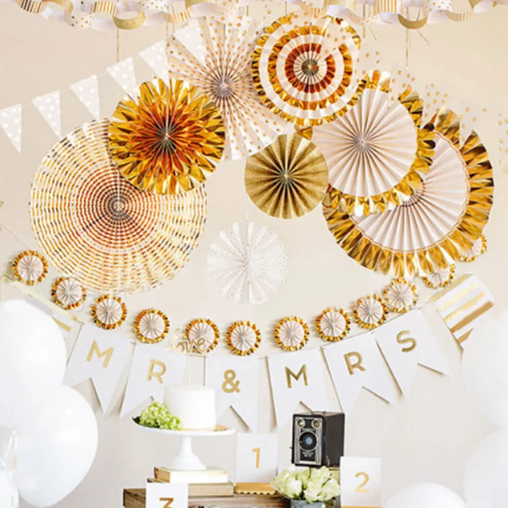 

Paper Fan Folding Hanging Glitter Tissue 2 Color Festive Decoration Bedroom