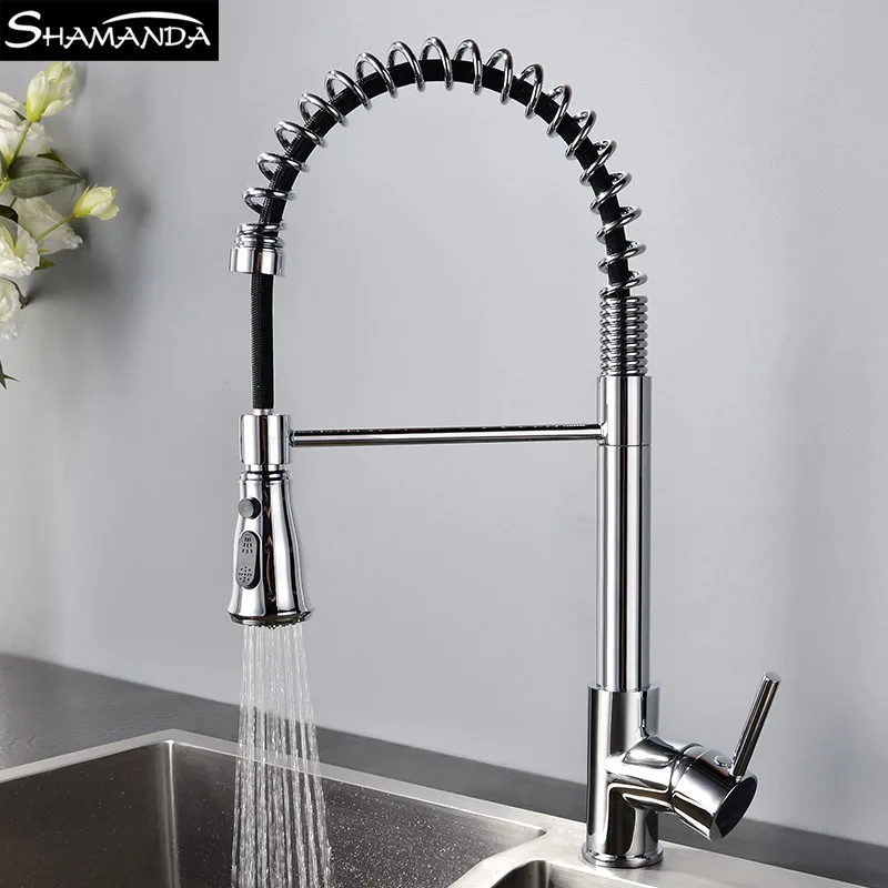 New Design Free Shipping Brass Chrome Pull Up&Down Spring Kitchen Faucet 2 Ways Water Sink Mixer Tap