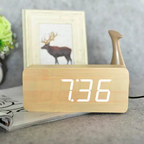 FiBiSonic современный календарь будильники, термометр деревянные часы, светодиодный часы, большие цифры с цифровыми часами для оптовой продажи - Цвет: bamboo white