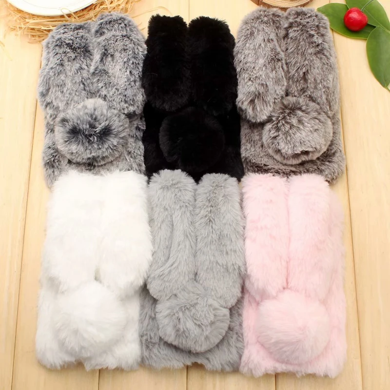 

For Samsung Galaxy XCover 4 Case Cute Rabbit Hairy Warm Fur Plush Bunny Case Cover for Coque Galaxy XCover 4 G390F SM-G390F Case