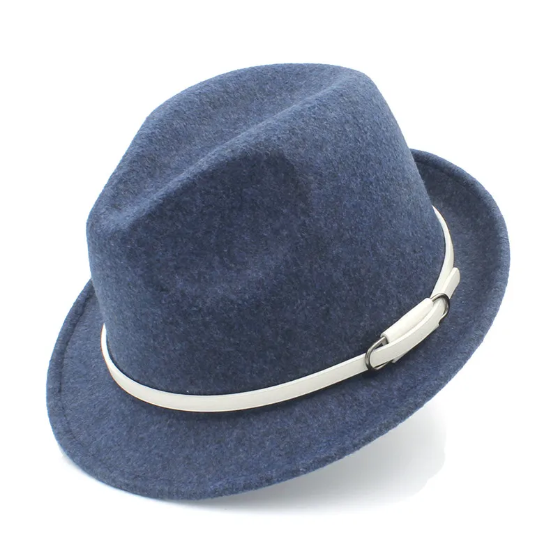 Женская и Мужская шерстяная шляпа Fedora с модным поясом для зимы теплая Элегантная Дамская Трилби Хомбург Черч Дерби Джаз шапки