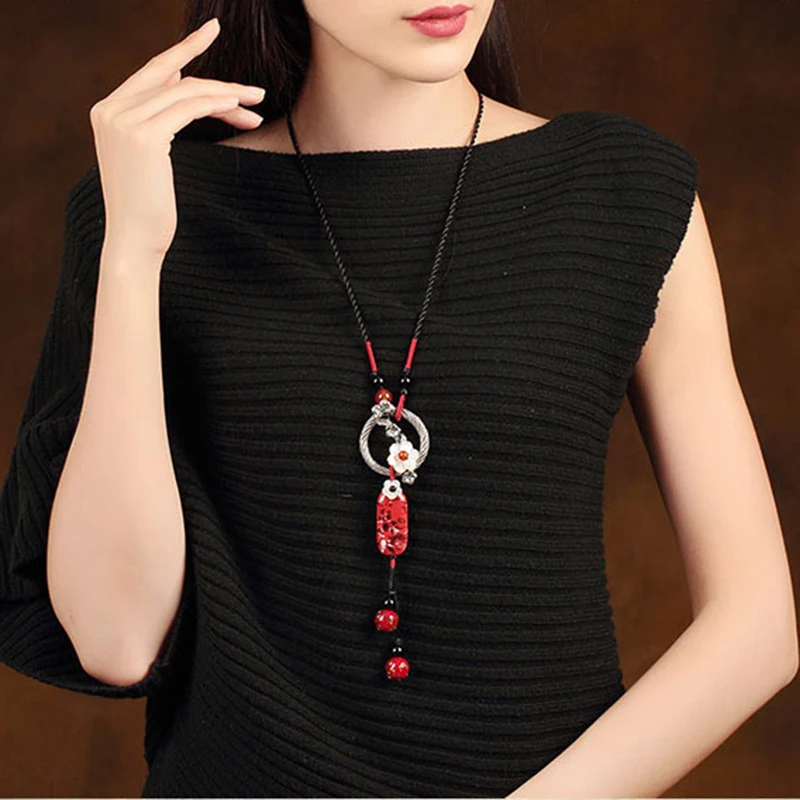 

Vintage Chains Beads Necklaces Handmade Long Bohemian Tribal Jewelry Women Gift folk-custom