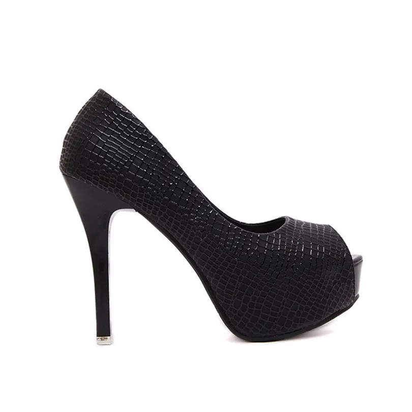 LIN KING Sexy Super High Heel Shoes Black White Women Leather Pumps Thin Heel Ladies Platform Shoes Low Top Slip On Party Shoes