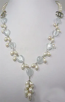 

HOT## Wholesale price FREE SHIPPING^^^Genuine White Pearl Opal Heart 18KWGP Pendant Necklace