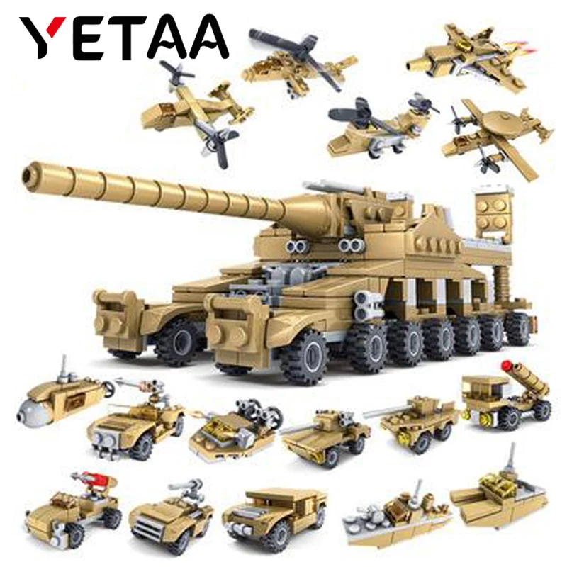 

YETAA 544pcs 16in1 Army Tank Building Blocks Military Marine Vehicles Toys Legofigure Bricks Minecraft Blocks Toys For Children