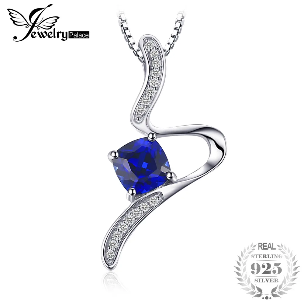 

JewelryPalace Stylish 1.4ct Cushion Created Sapphire Pendant Necklace For Woman Pure 925 Sterling Silver Jewelry 45cm Box Chain